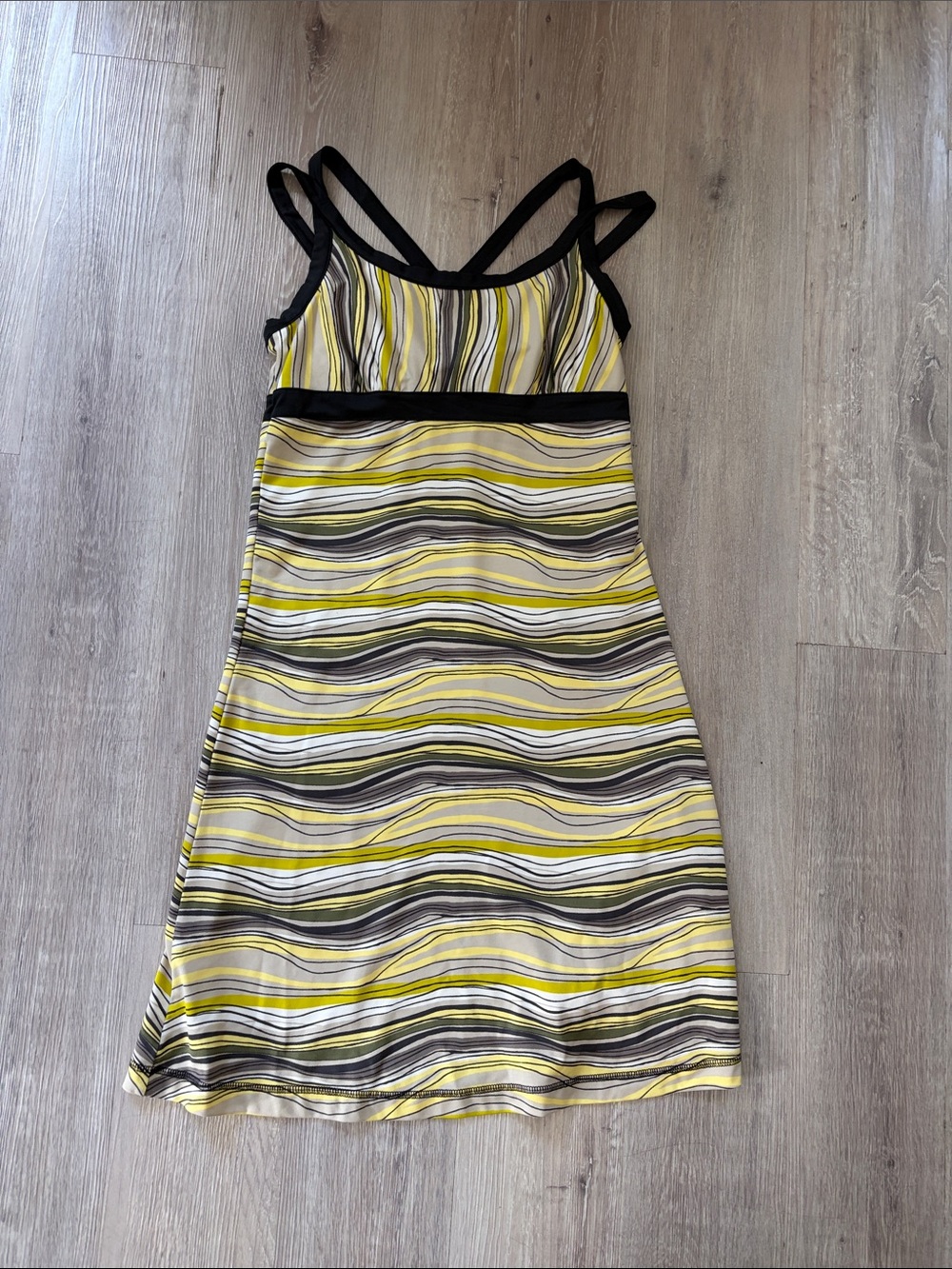 Royal Robbins Yellow, Black and Gray Wave-Stripe Midi Dress